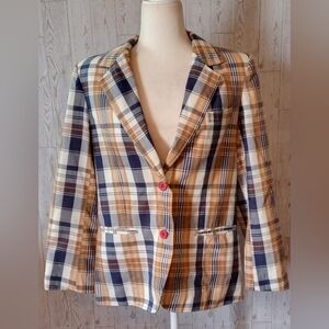 Lightweight Plaid Single-Breasted Blazer in the style of Veronica Beard L XL 16